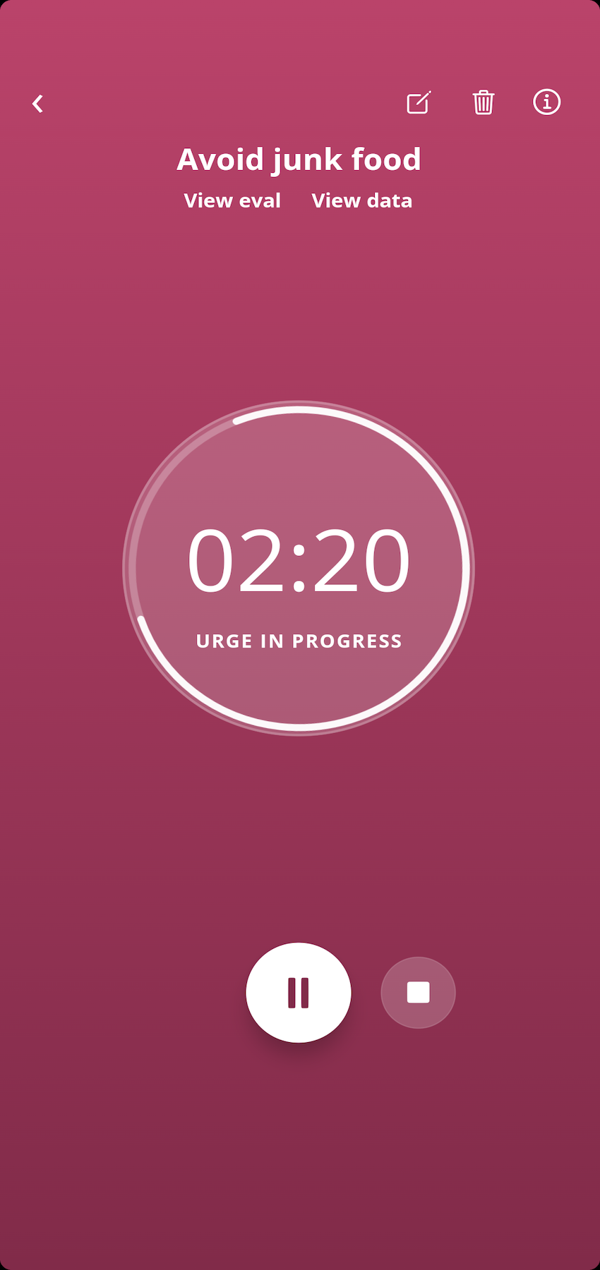 Timing an urge with the Soil app stopwatch to measure how long the defense lasts